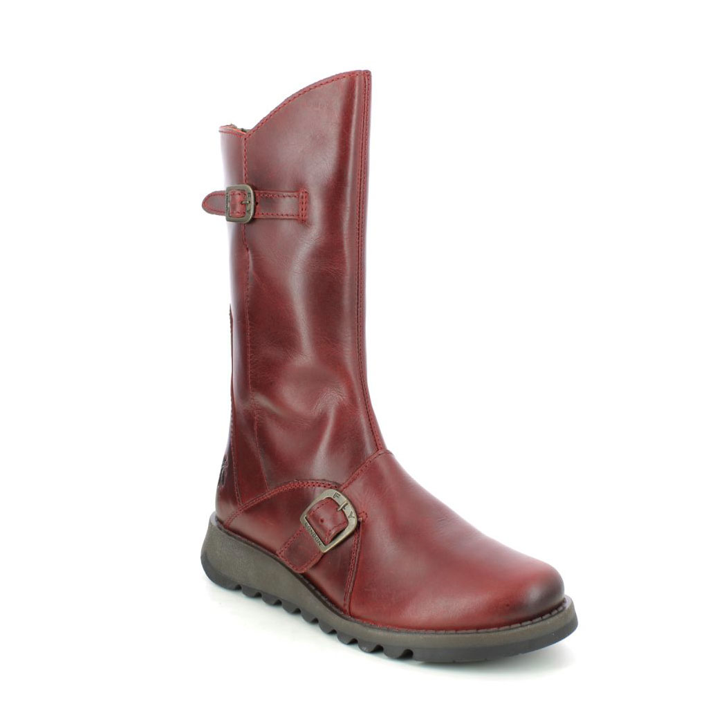 Fly London Mes 2 Red leather Womens Mid Calf Boots P142913-001 in a Plain Leather in Size 37