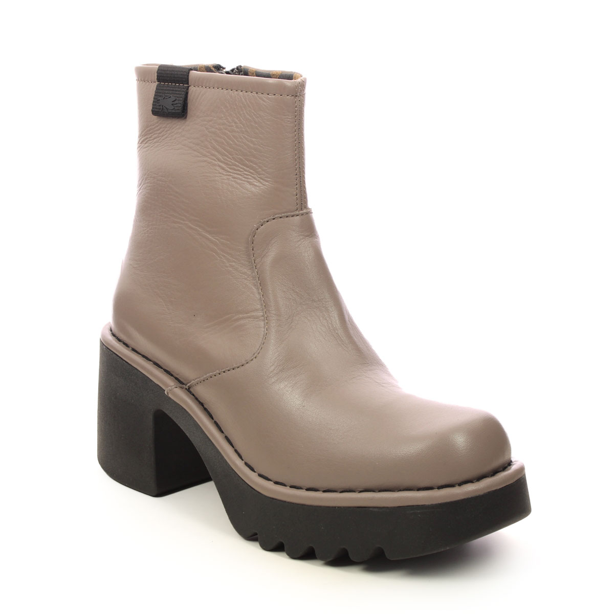 Fly London Moge Milverton Light Taupe Leather Womens Heeled Boots P701250 In Size 38 In Plain Light Taupe Leather