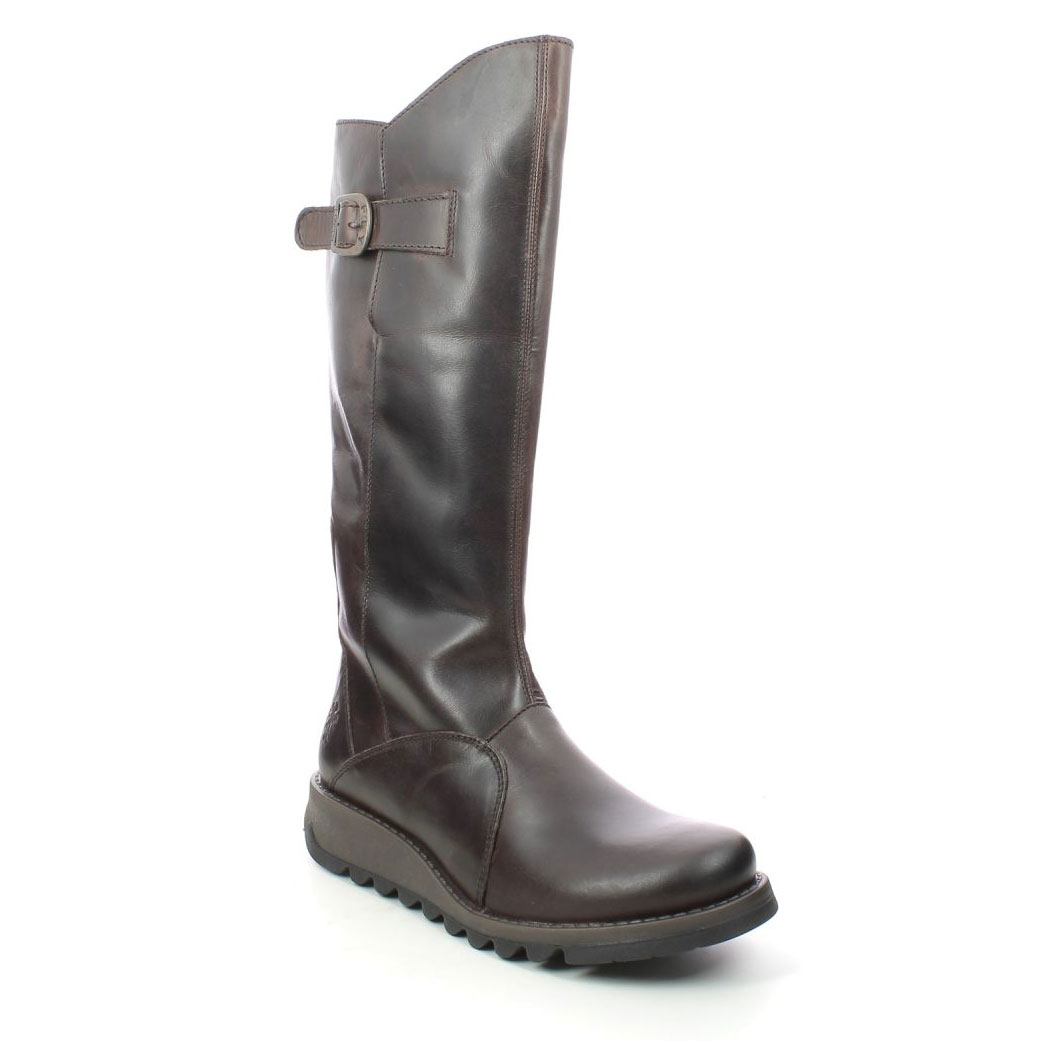 Fly London Moltwo Brown Leather Womens Knee-High Boots P142912 In Size 40 In Plain Brown Leather