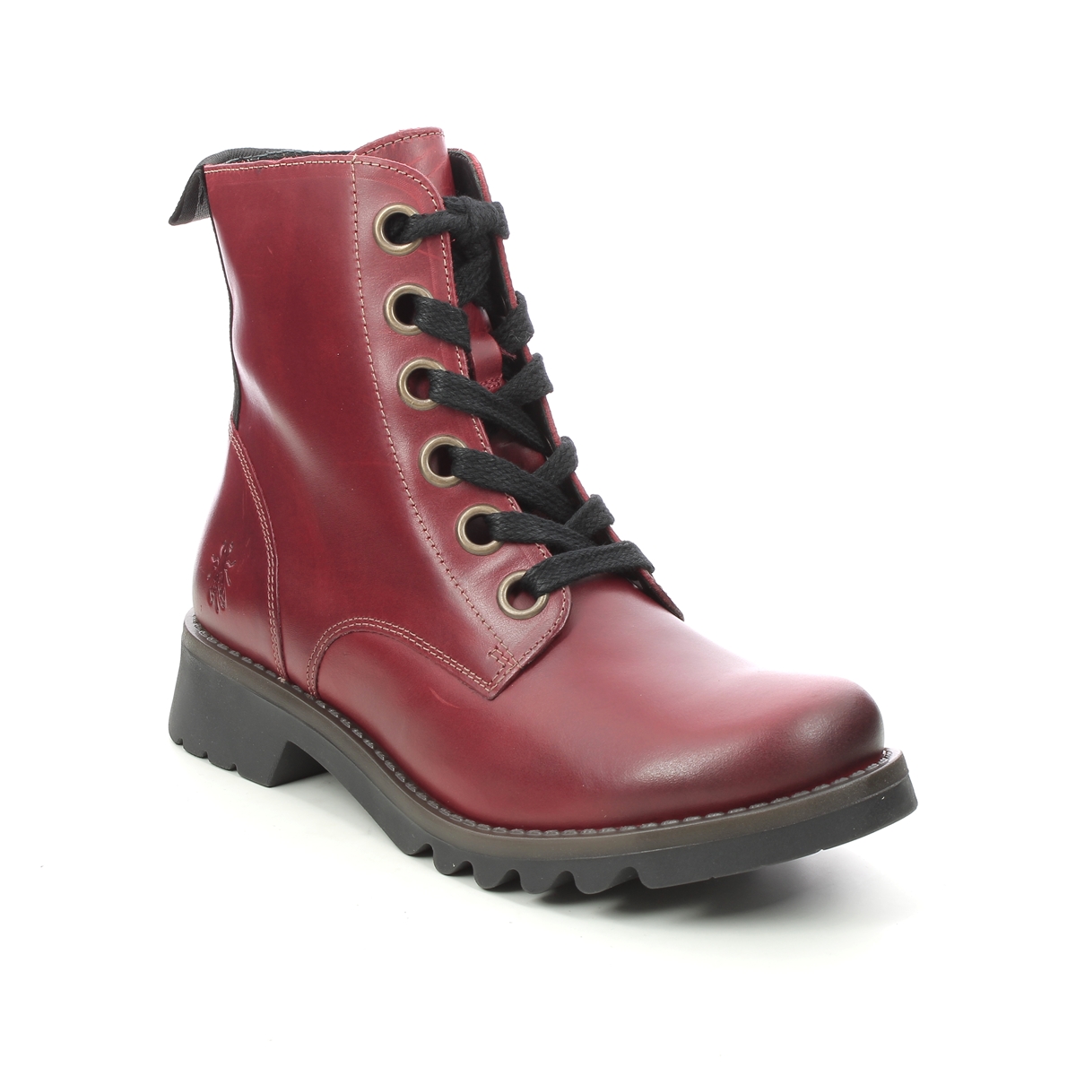 Fly London Ragi Red Leather Womens Lace Up Boots P144539 In Size 38 In Plain Red Leather