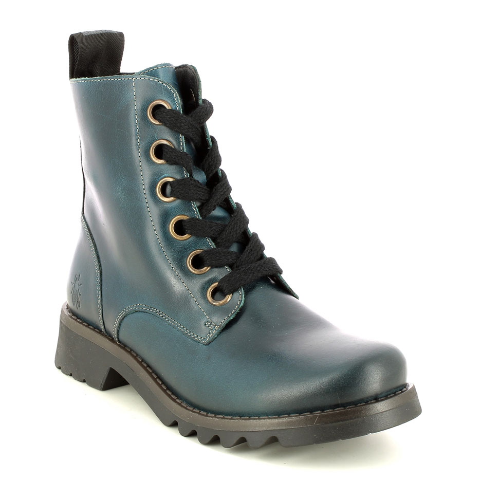 Fly London Ragi Blue Leather Womens Lace Up Boots P144539 In Size 42 In Plain Blue Leather