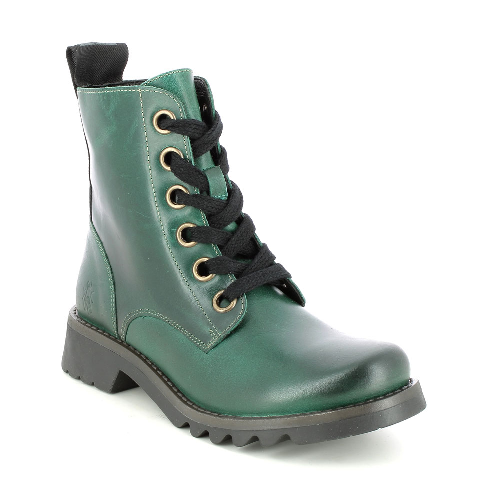 Fly London Ragi Green Womens Lace Up Boots P144539-018 in a Plain Leather in Size 41