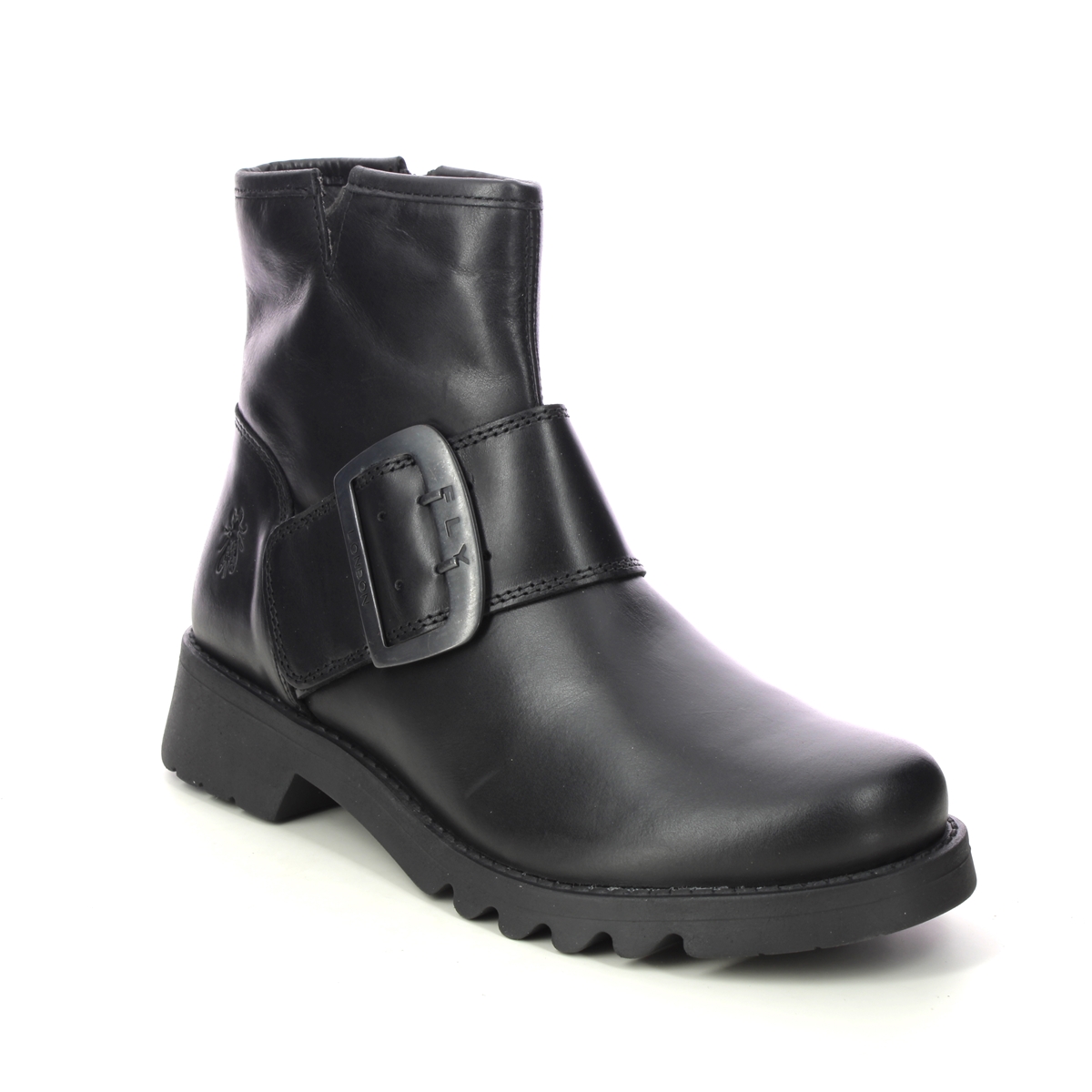 Fly London Rily   Ronin Black Leather Womens Ankle Boots P144991 In Size 38 In Plain Black Leather