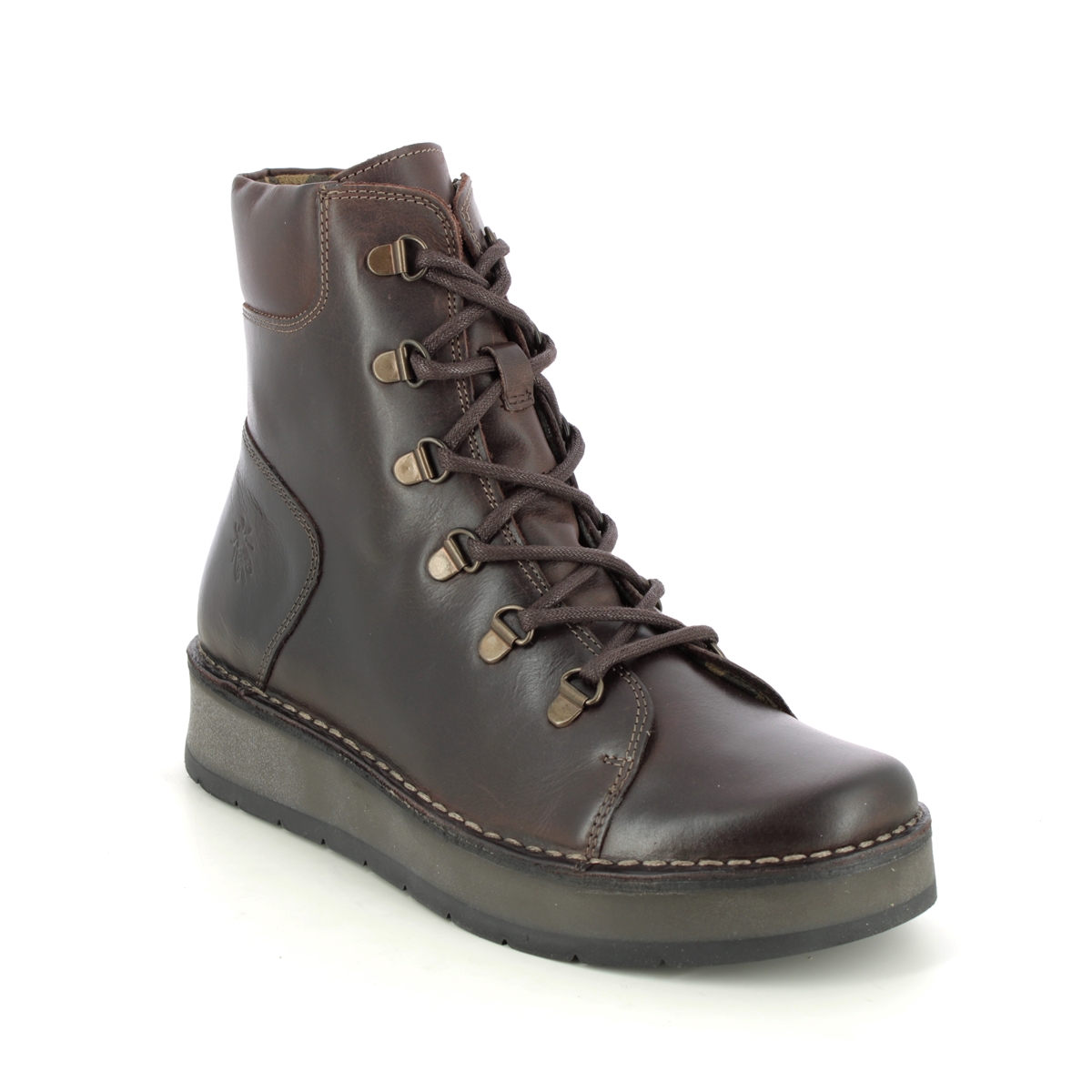 Fly London Roxy   Ravi Brown Leather Womens Lace Up Boots P211094 In Size 37 In Plain Brown Leather