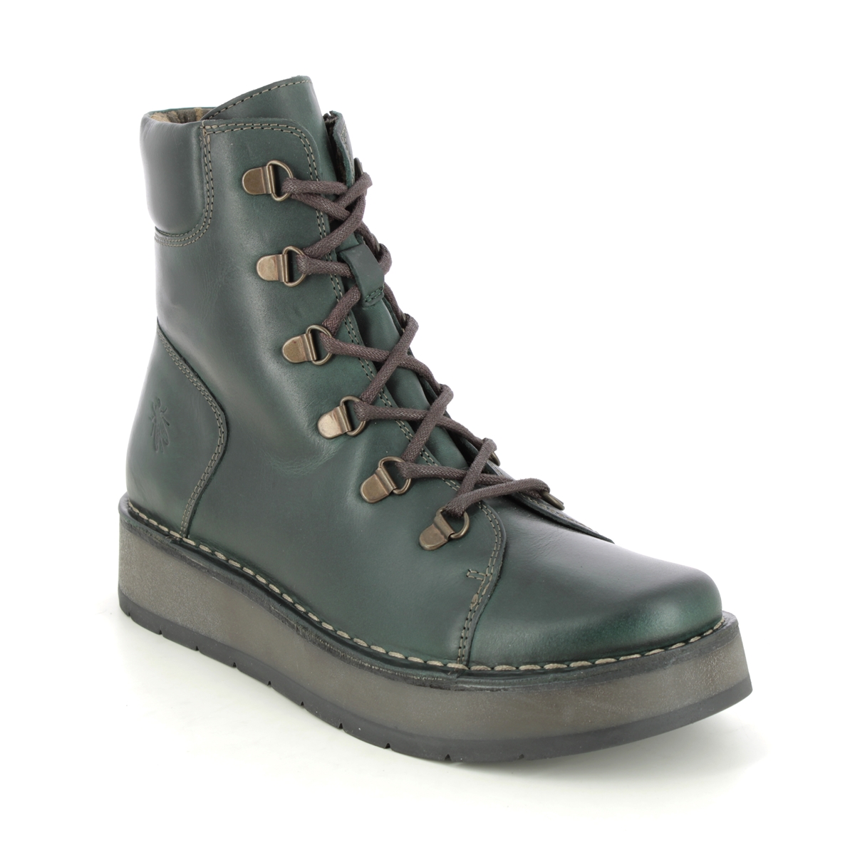 Fly London Roxy   Ravi Petrol Leather Womens Lace Up Boots P211094 In Size 38 In Plain Petrol Leather