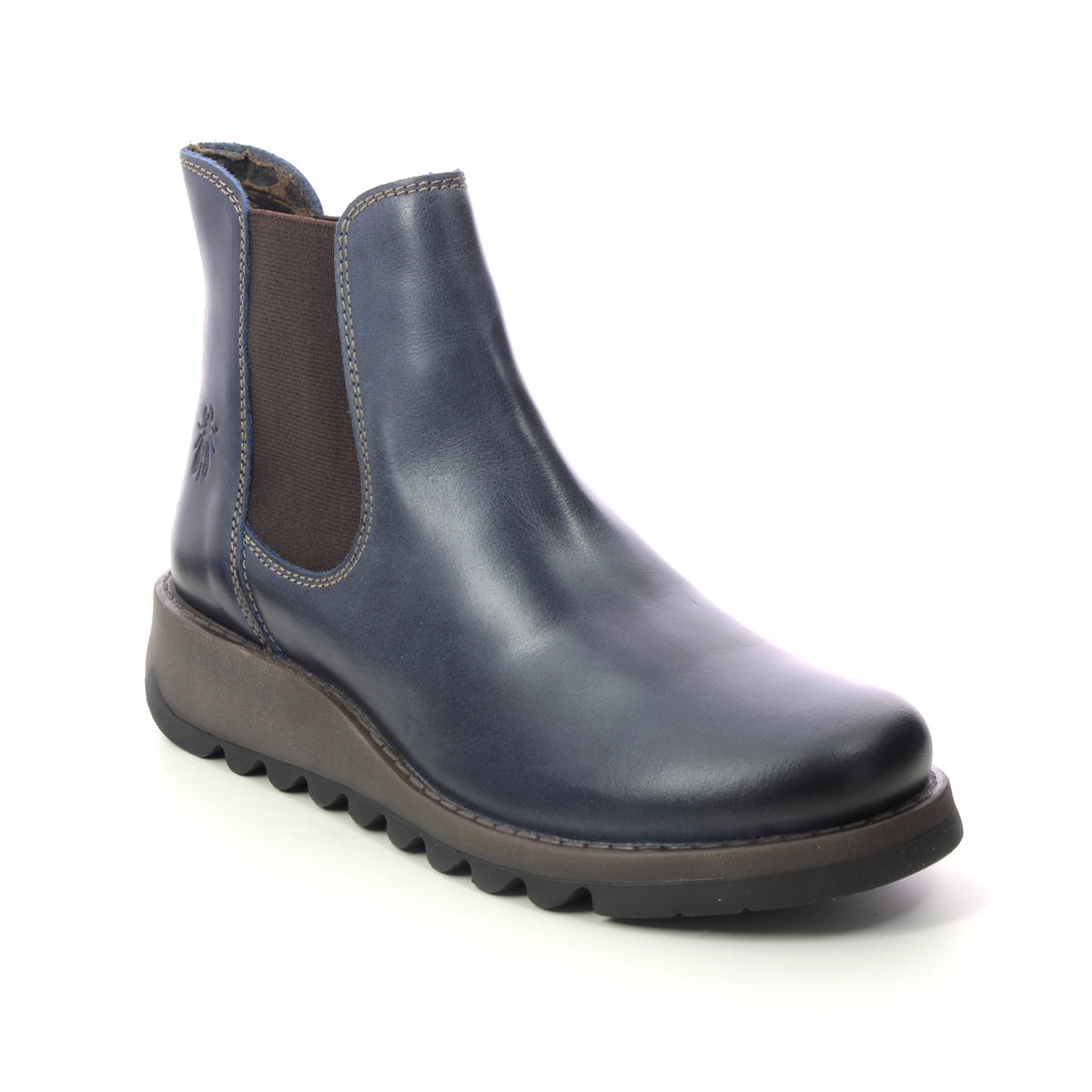 Fly London Salv Blue Leather Womens Chelsea Boots P143195 In Size 39 In Plain Blue Leather