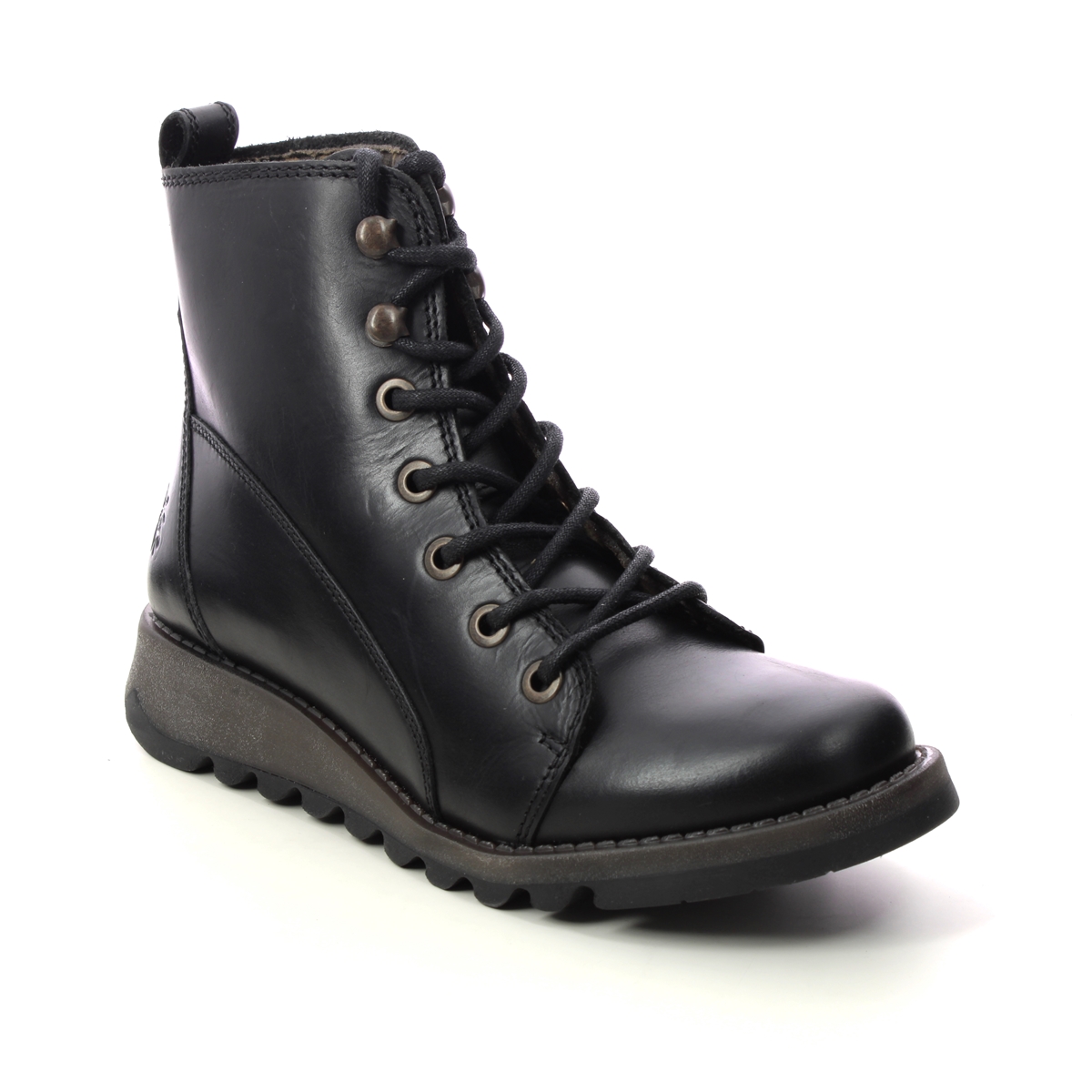 Fly London Sore  Sminx Black leather Womens Lace Up Boots P144813-000 in a Plain Leather in Size 41