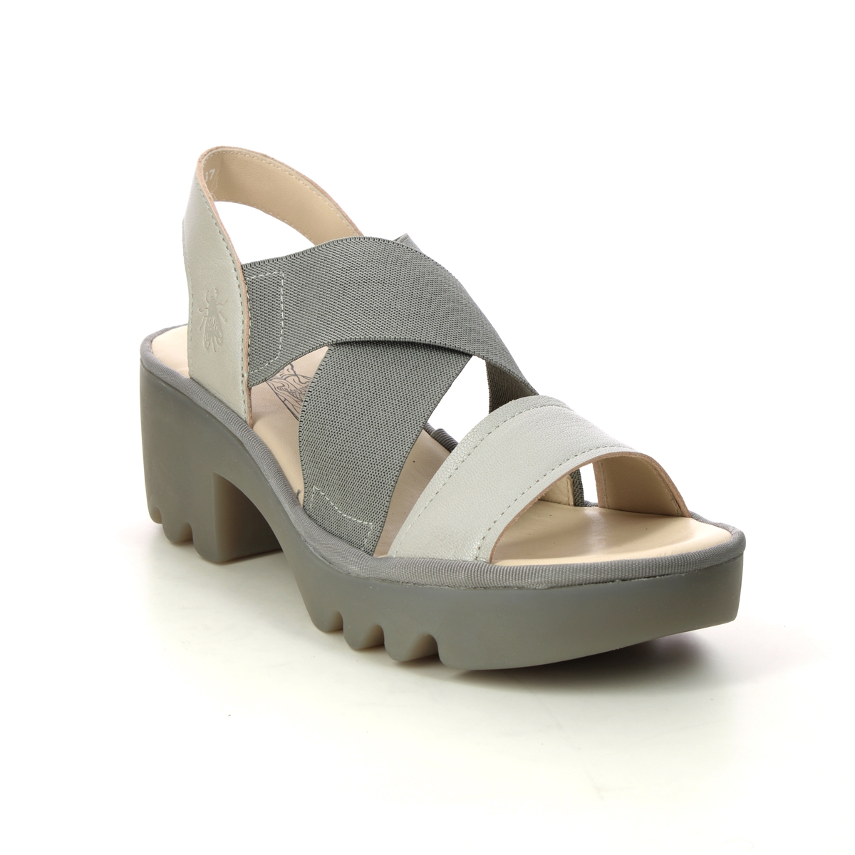 Fly London Taji Thalia Silver Womens Wedge Sandals P501502-004 in a Plain Leather and Textile in Size 40