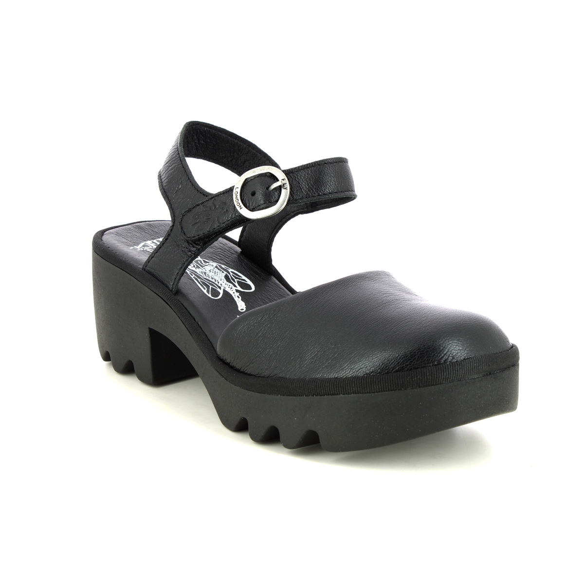 Fly London Tazi Thalia Lsw Black leather Womens Closed Toe Sandals P501498-000 in a Plain Leather in Size 41