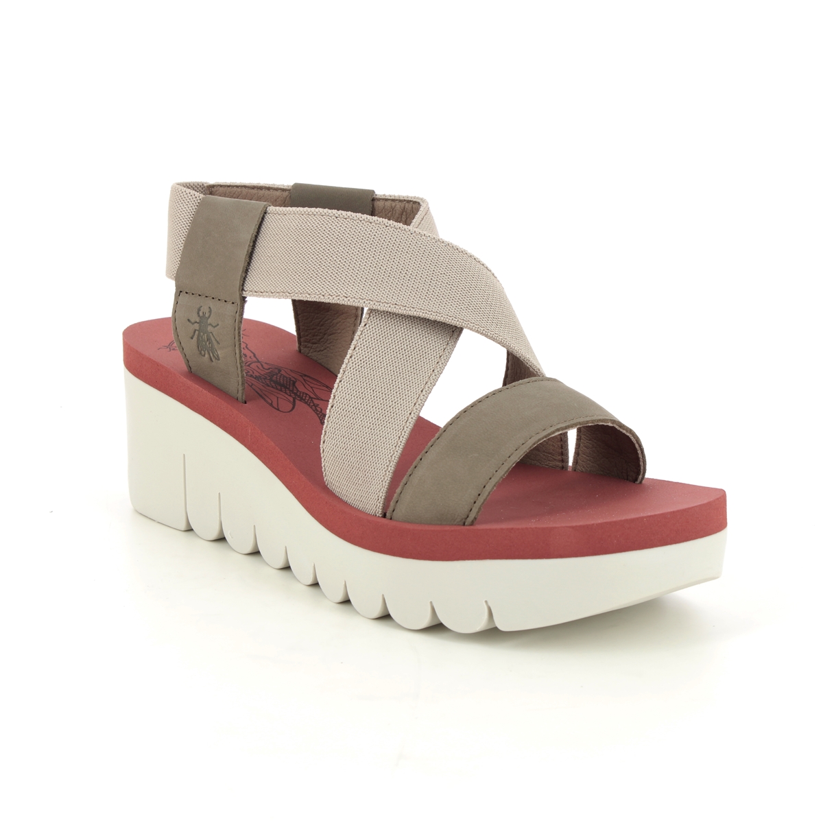 Fly London Yabi  Yoko Taupe Womens Wedge Sandals P144922-011 in a Plain Leather and Textile in Size 41