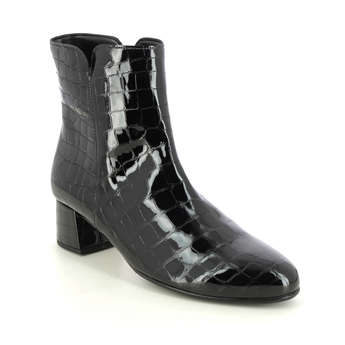 Gabor Abbey Black Croc Womens Heeled Boots 35.680.90 In Size 5 In Plain Black Croc Effect  Womens Ankle Boots In Soft Black Croc Effect Leather