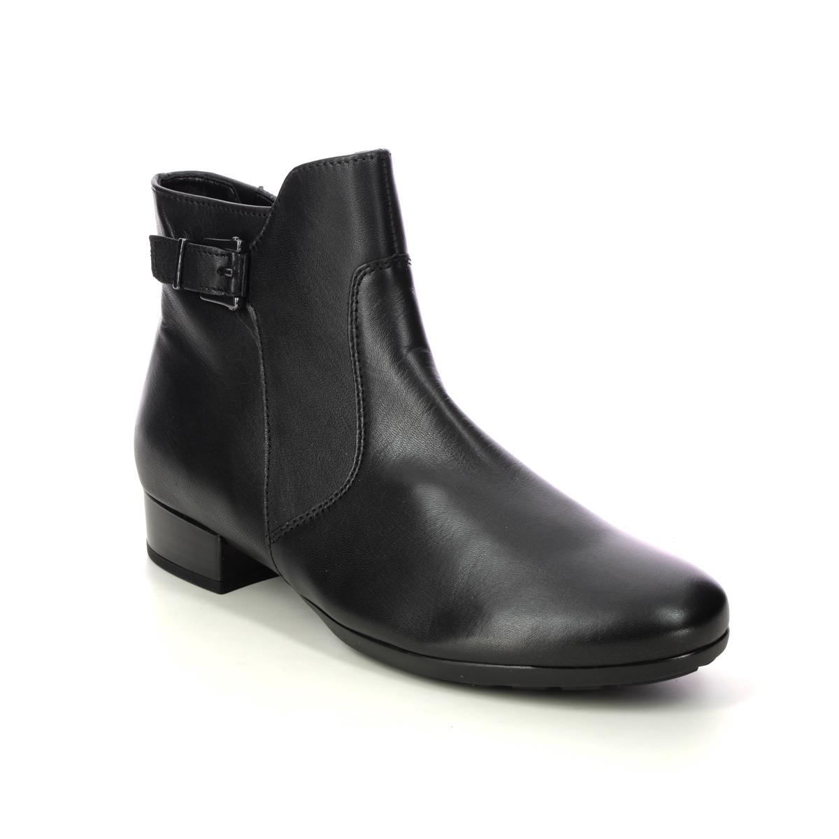 Gabor Bolan Wide Breck Black Leather Womens Heeled Boots 32.714.27 In Size 6 In Plain Black Leather  Womens Ankle Boots In Soft Black Leather Leather