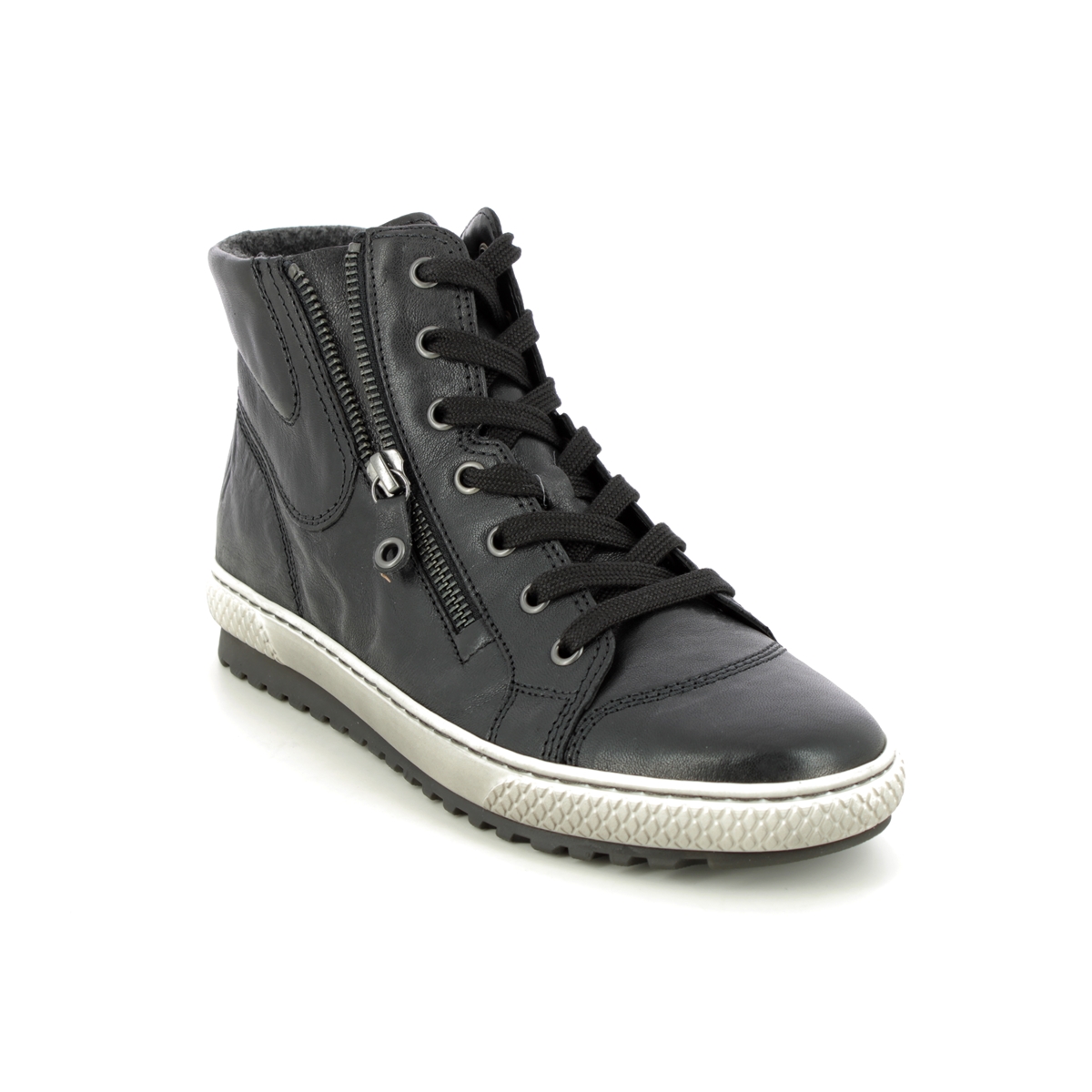 Gabor Bulner Lace Zip Black Leather Womens Hi Tops 93.754.57 In Size 5 In Plain Black Leather  Womens Comfort Lacing Shoes In Soft Black Leather Leath
