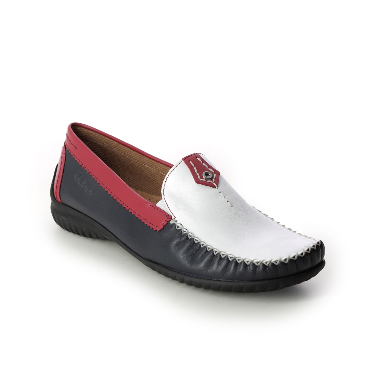 Gabor California Navy-Red-White Combi Womens Loafers 26.090.68 In Size 7.5 In Plain Navy-Red-White Combi  Womens Comfort Slip On Shoes In Soft Navy-Re