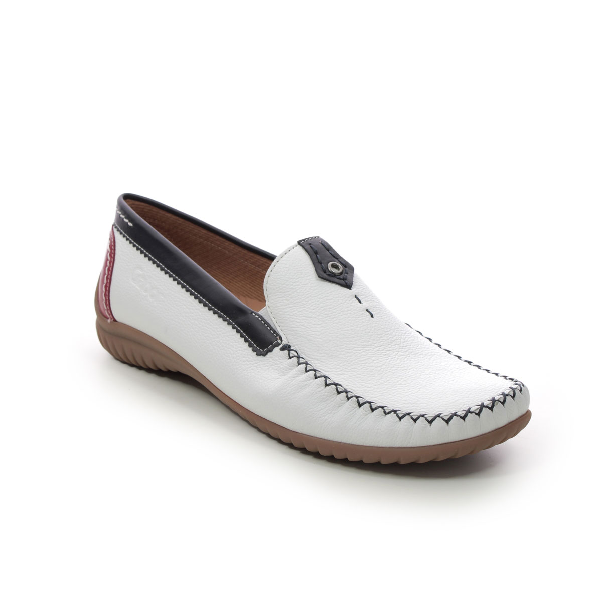Gabor California White Navy Red Womens loafers 26.090.69 in a Plain Leather in Size 5.5