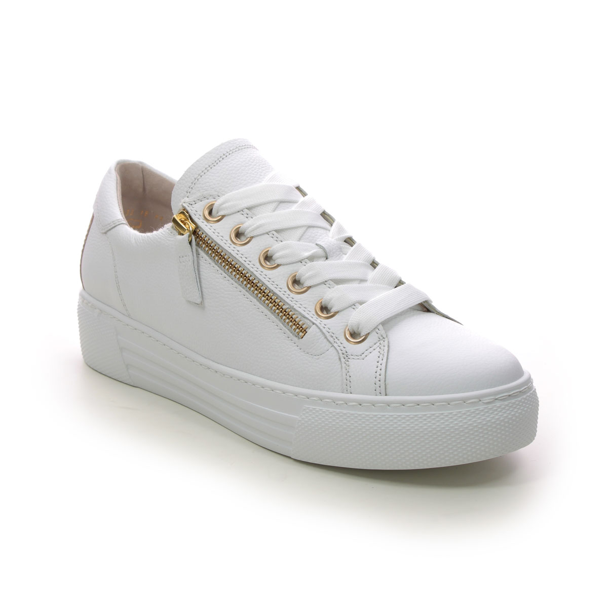 Gabor Campus Zip White Gold Womens Trainers 26.465.51 In Size 4 In Plain White Gold  Womens Trainers In Soft White Gold Leather