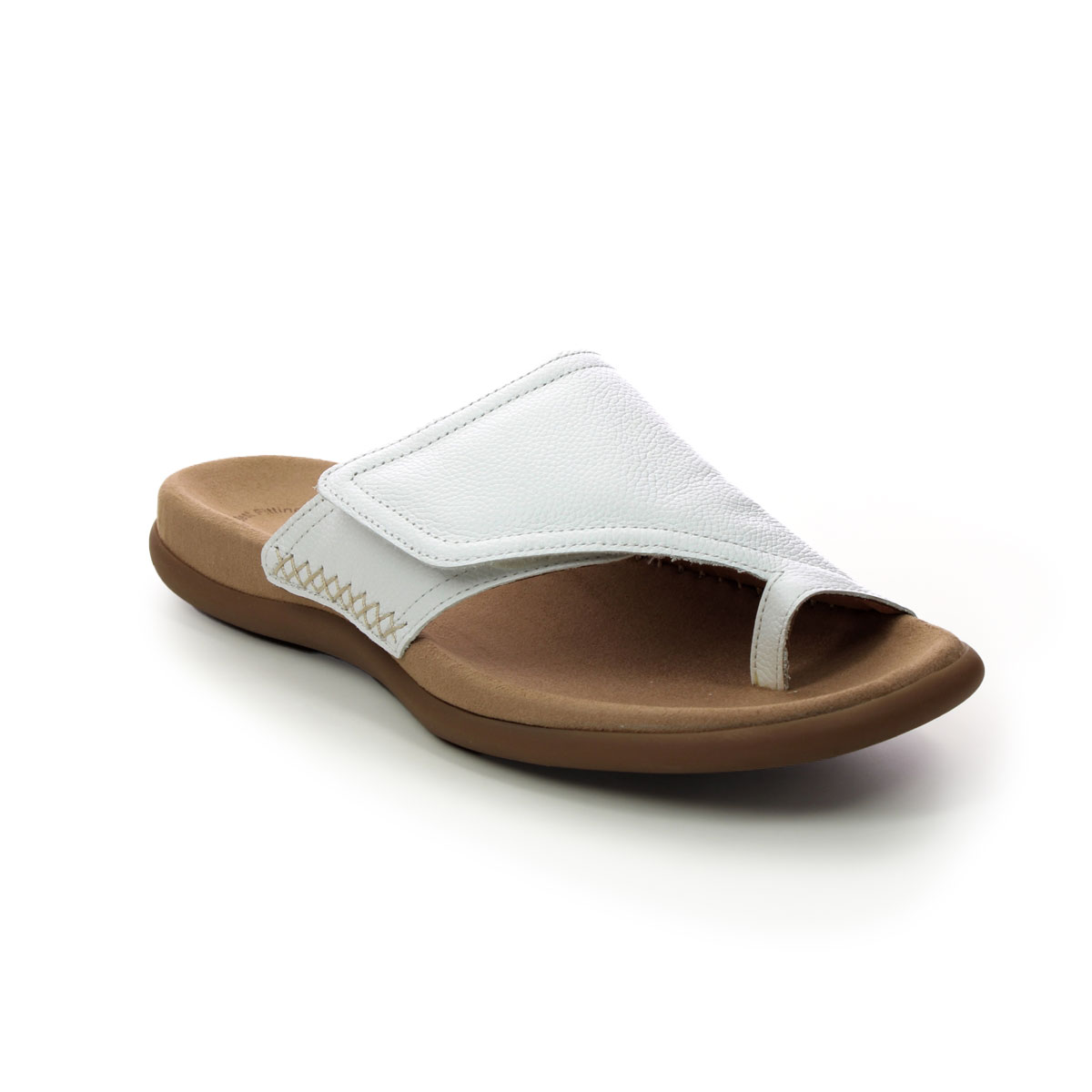 Gabor Enjoyment White Leather Womens Toe Post Sandals 23.708.21 In Size 40 In Plain White Leather  Womens Comfortable Sandals In Soft White Leather Le