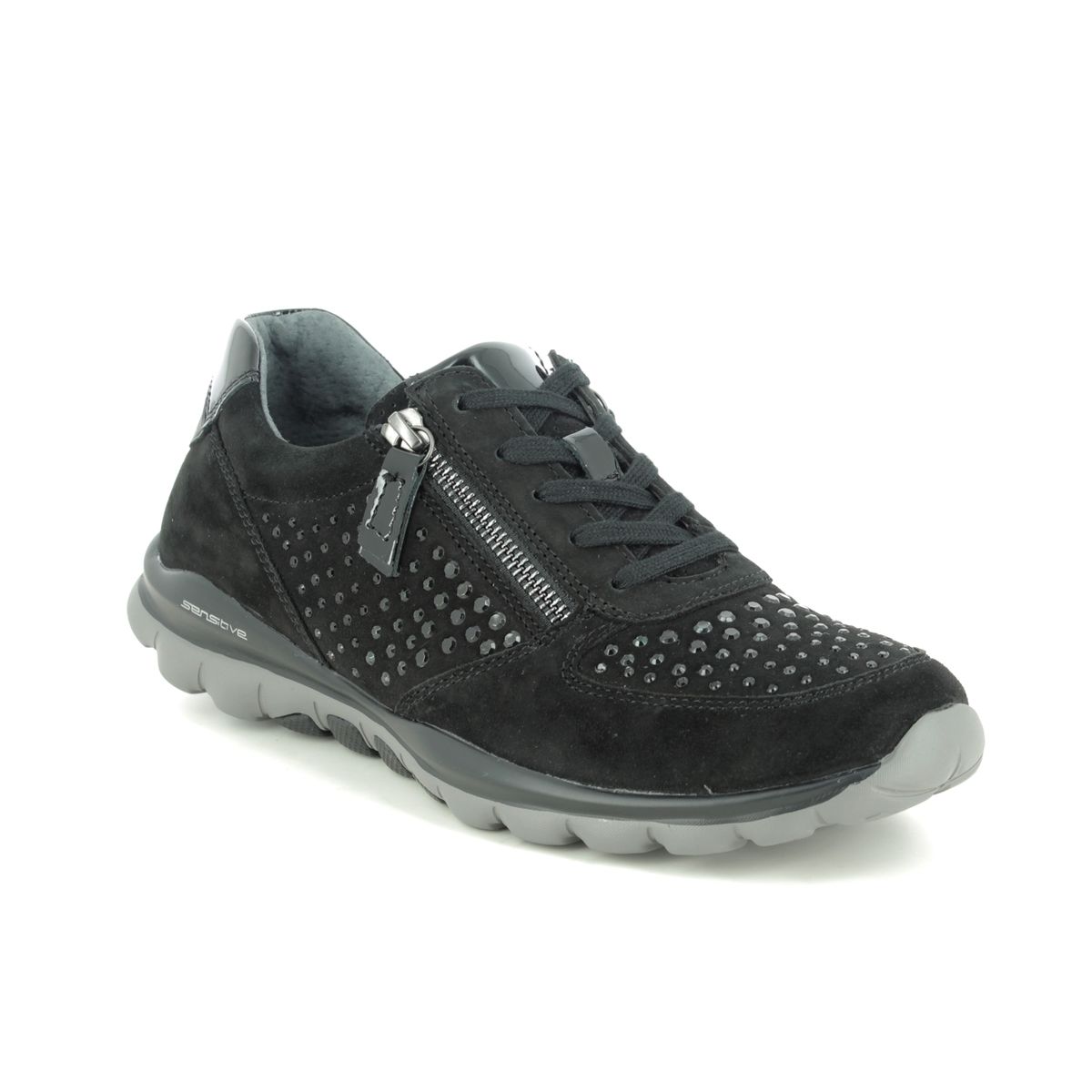 Gabor Fantastic Sparkle Black nubuck Womens lacing shoes 96.968.87 in a Plain Leather in Size 5