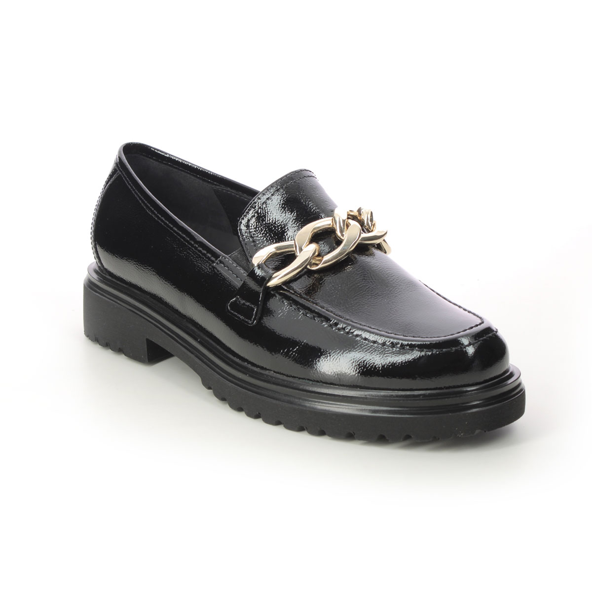 Gabor Florida H Black Patent Womens Loafers 92.554.97 In Size 7 In Plain Black Patent  Womens Comfort Slip On Shoes In Soft Black Patent Leather