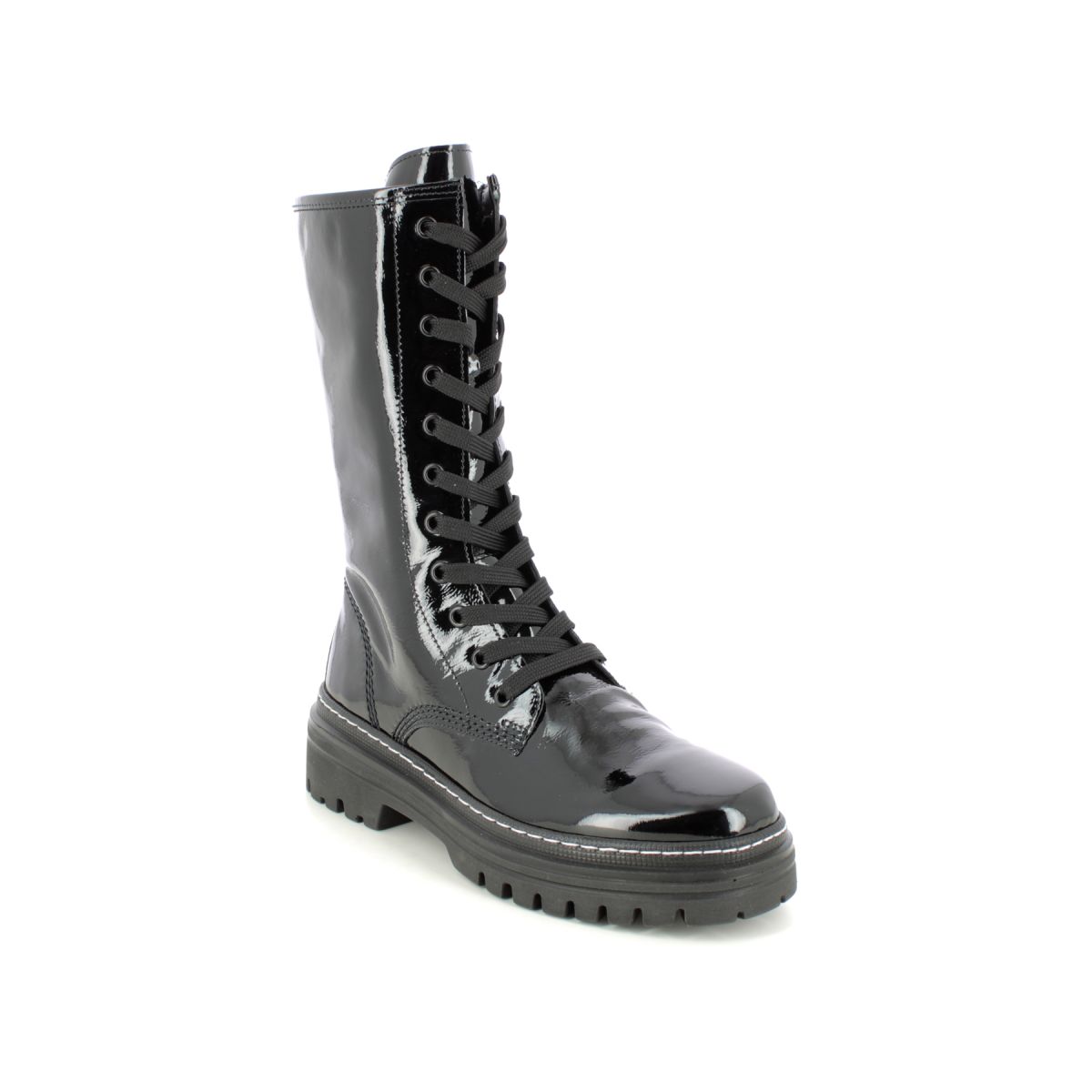 Gabor Ghent Mid Calf Black patent Womens Biker Boots 91.723.97 in a Plain Leather in Size 6.5