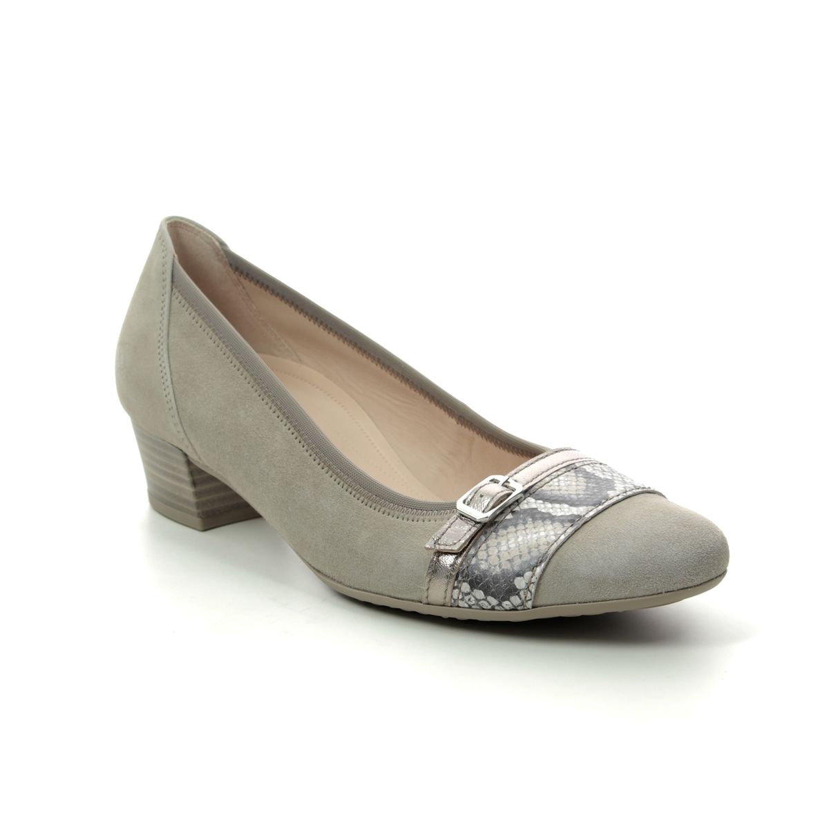 Gabor Happy Light Grey Nubuck Womens Court Shoes 42.203.42 in a Reptile Leather in Size 4.5