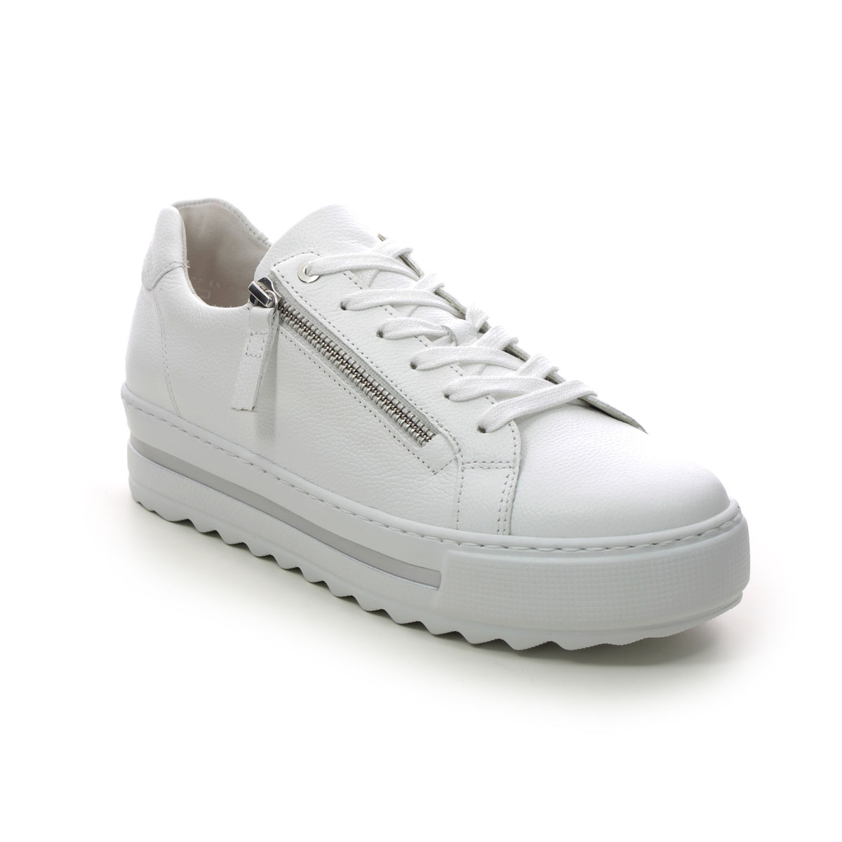 Gabor Heather White Leather Womens Trainers 26.498.50 In Size 6 In Plain White Leather  Womens Trainers In Soft White Leather Leather