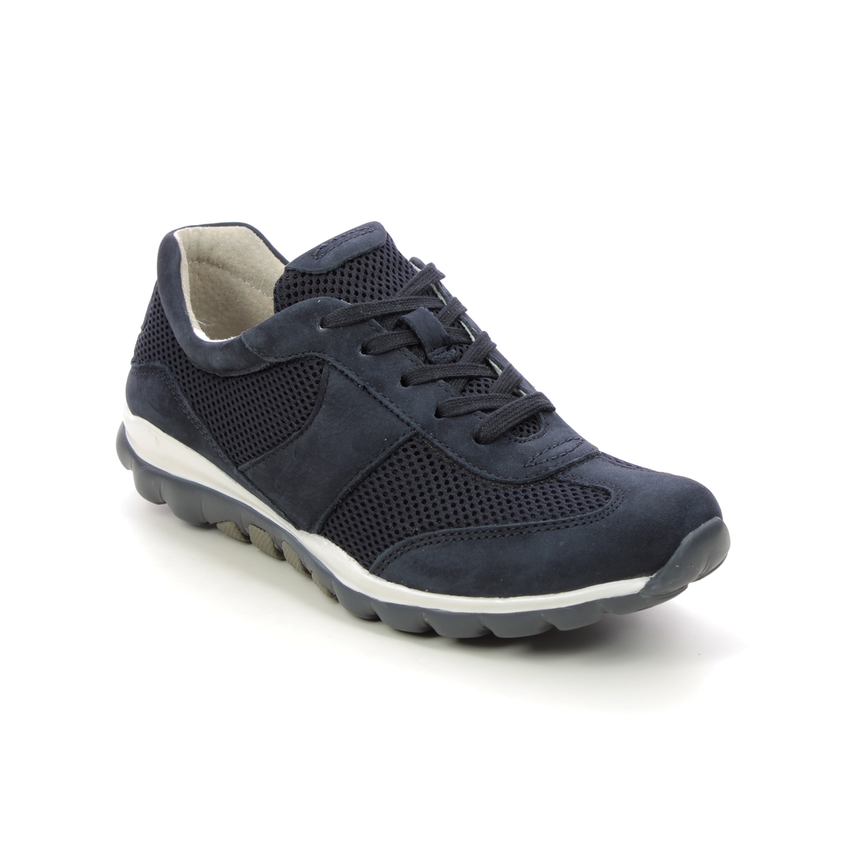 Gabor Helen Navy Nubuck Womens Trainers 06.966.46 In Size 5 In Plain Navy Nubuck  Womens Comfort Lacing Shoes In Soft Navy Nubuck Leather