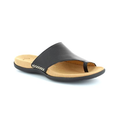 Gabor Lanzarote Black Womens Toe Post Sandals 03.700.27 In Size 39 In Plain Black  Womens Comfortable Sandals In Soft Black Leather