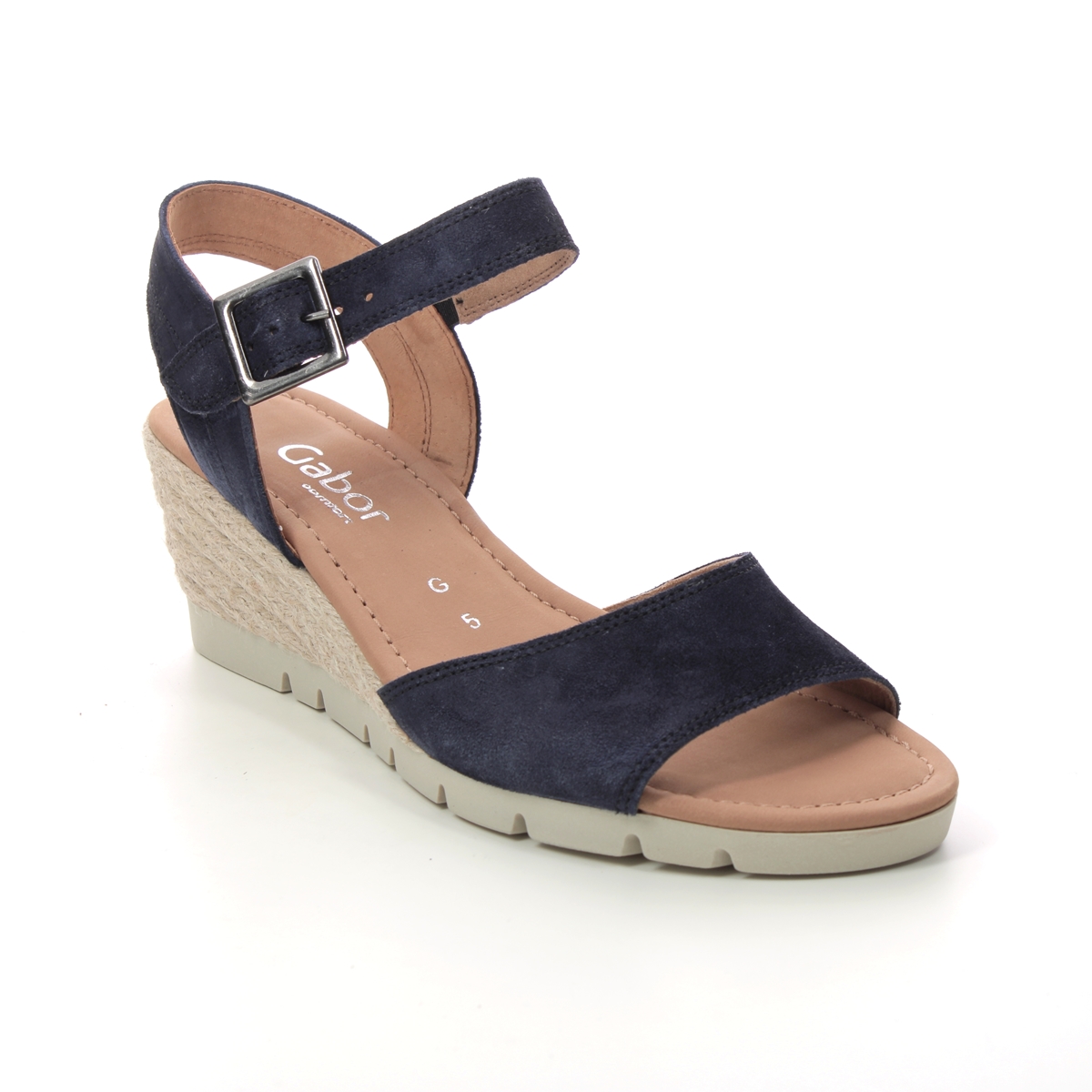 Gabor Nieve Navy Suede Womens Wedge Sandals 22.042.66 In Size 6 In Plain Navy Suede  Womens Wedge Sandals In Soft Navy Suede Leather