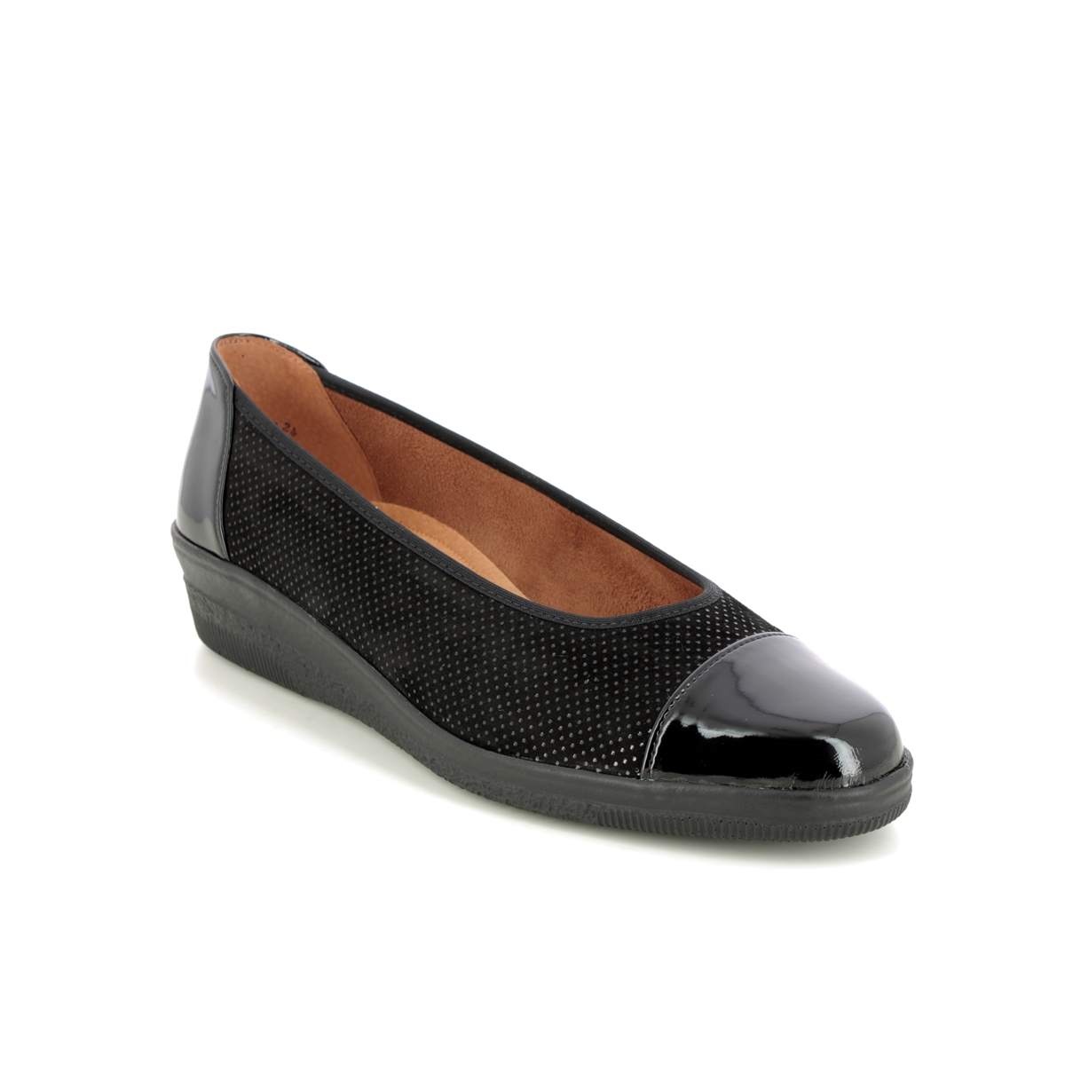 Gabor Petunia Black patent Womens Comfort Slip On Shoes 06.402.87 in a Plain Leather and Man-made in Size 6.5