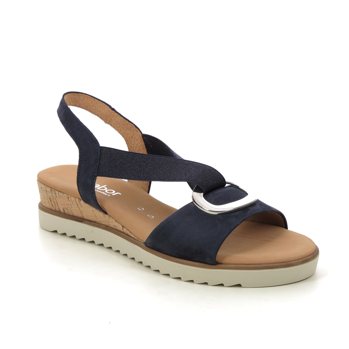 Gabor Reese Navy Nubuck Womens Wedge Sandals 42.753.36 in a Plain Leather in Size 4