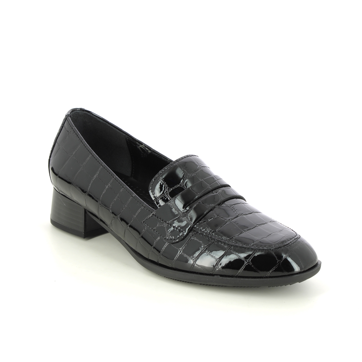 Gabor Right Penny Black Croc Womens Loafers 35.280.97 In Size 3 In Plain Black Croc Effect  Womens Loafers In Soft Black Croc Effect Leather