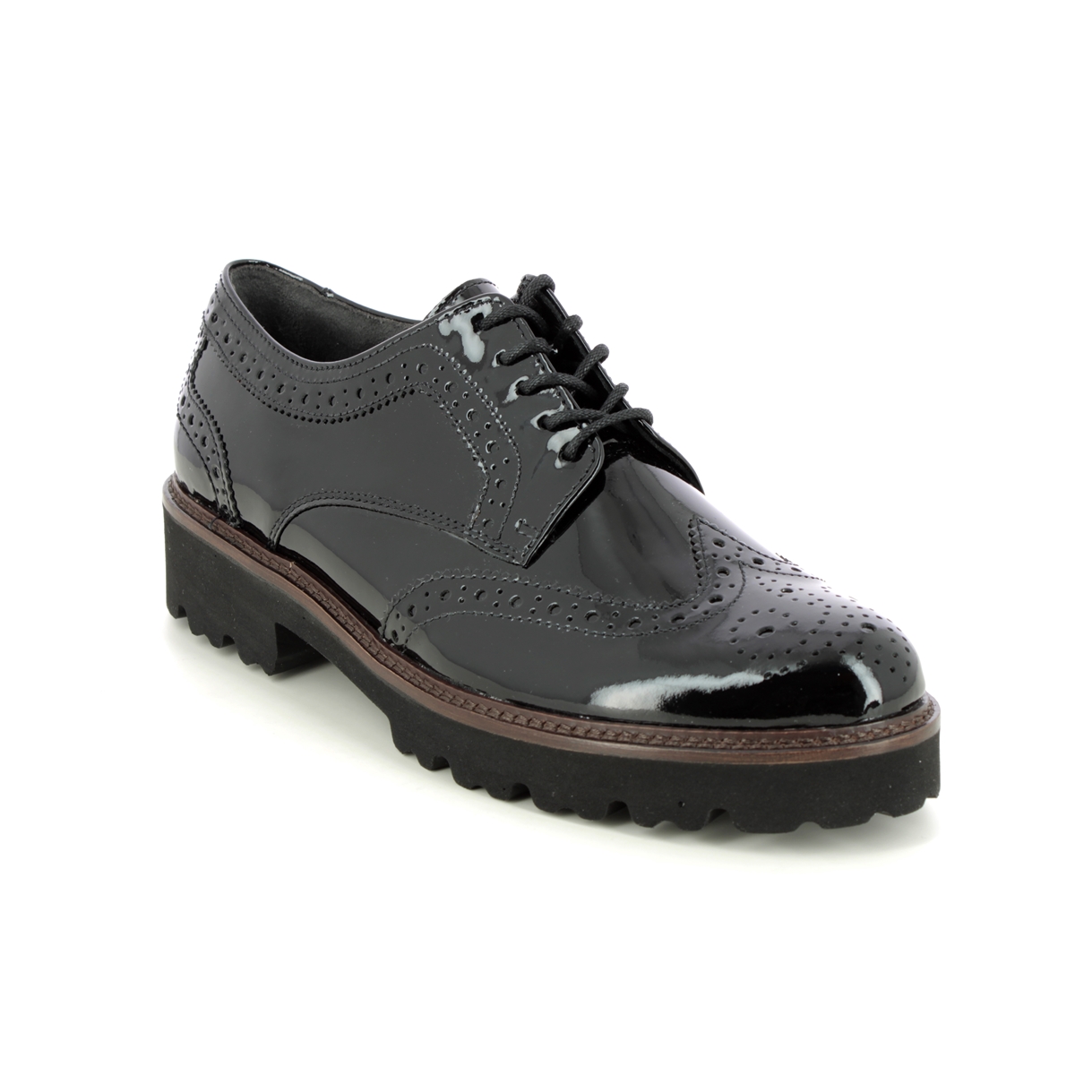 Gabor Sweep Portland Black Patent Leather Womens Brogues 05.244.97 in a Plain Leather in Size 7
