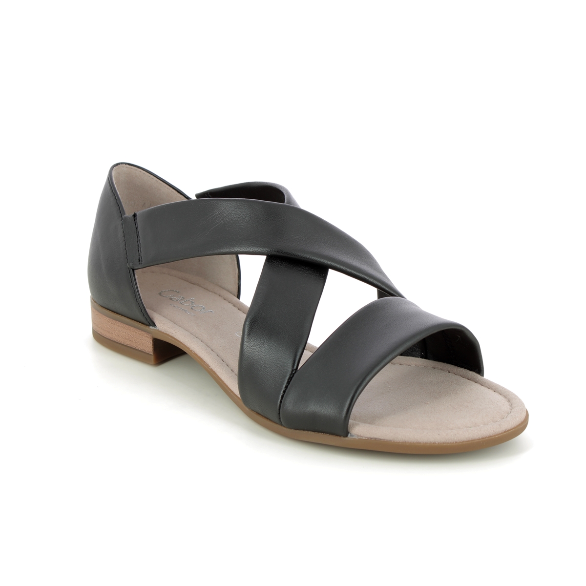 Gabor Sweetly Promise Black leather Womens Flat Sandals 22.761.27 in a Plain Leather in Size 8
