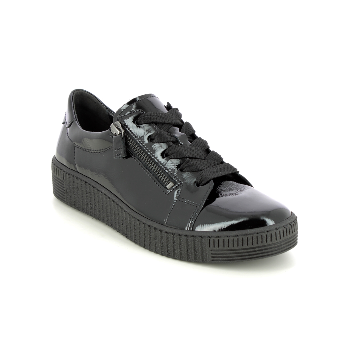 Gabor Wisdom Black Patent Womens Trainers 93.334.97 In Size 6 In Plain Black Patent  Womens Trainers In Soft Black Patent Leather
