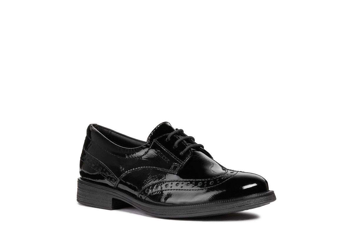 Geox - Agata D Lace (Black Patent) J8449D-C9999 In Size 38 In Plain Black Patent For School For kids