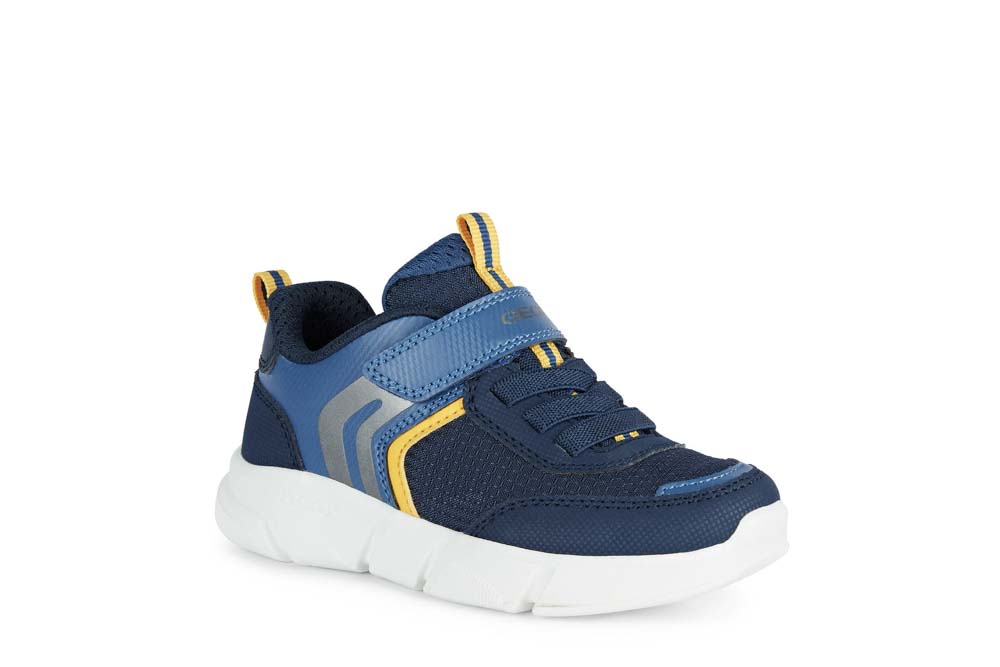 Geox - Aril Boys Bungee (Navy Yellow) J16Dma-C0657 In Size 35 In Plain Navy Yellow For kids