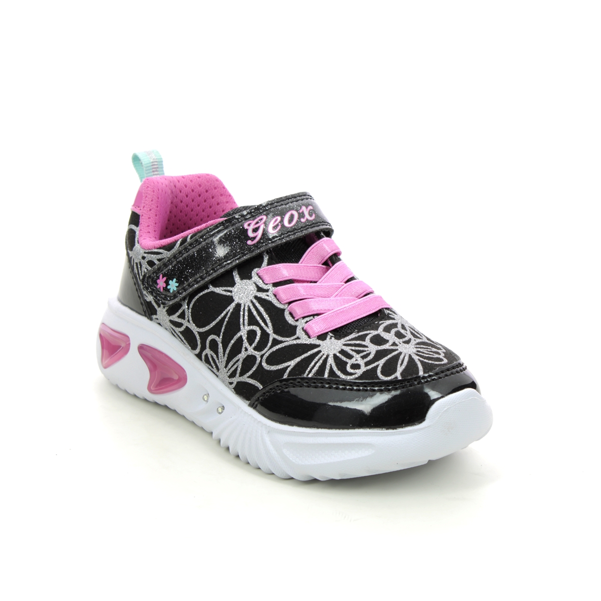 Geox - Assister Lights (Black Pink) J26E9A-C0922 In Size 27 In Plain Black Pink For kids