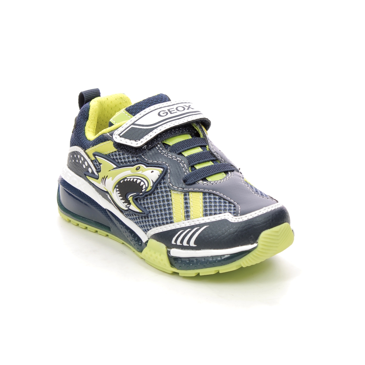 Geox - Bayonyc Shark (Navy Lime) J25Fea-C0749 In Size 33 In Plain Navy Lime For kids