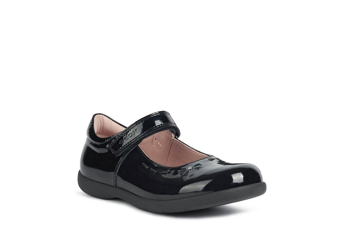 Geox - Naimara A (Black Patent) J16Fha-C9999 In Size 35 In Plain Black Patent For School For kids