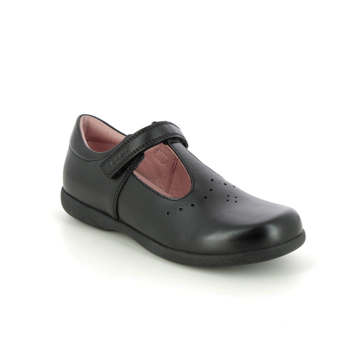 Geox - Naimara B T Bar (Black Leather) J16Fhb-C9999 In Size 31 In Plain Black Leather For School For kids