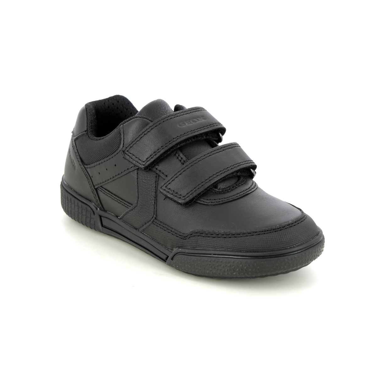 Geox Poseido Boy 2v Black leather Kids Boys Shoes J02BCA-C9999 in a Plain Leather in Size 35