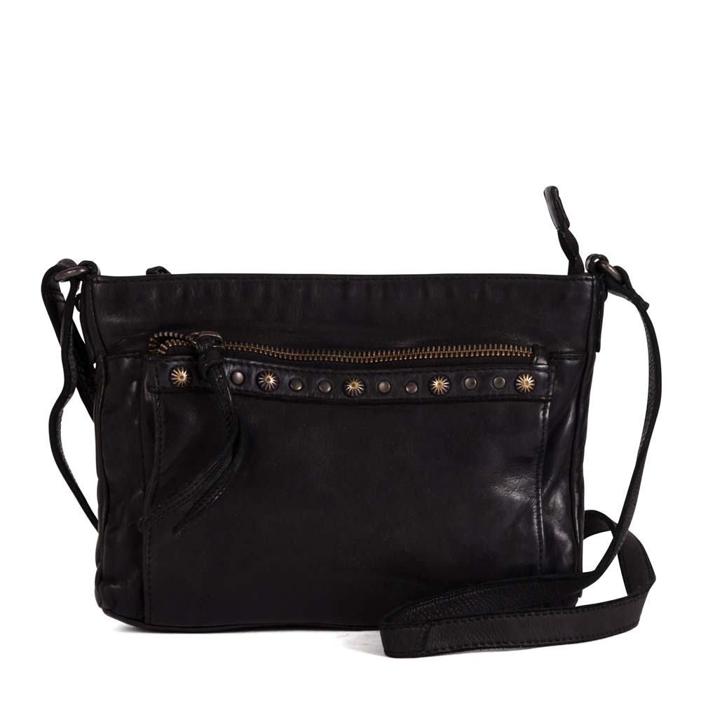 Gianni Conti Stud Cross Body Black Leather Womens Handbag 4203483-43 In Size 2 In Plain Black Leather