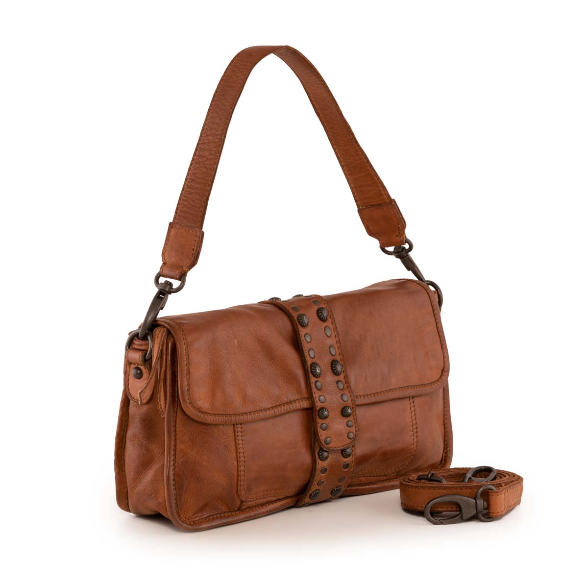 Gianni Conti Studs Ew Should Tan Leather  Womens Handbag 4203487-25 In Size 2 In Plain Tan Leather