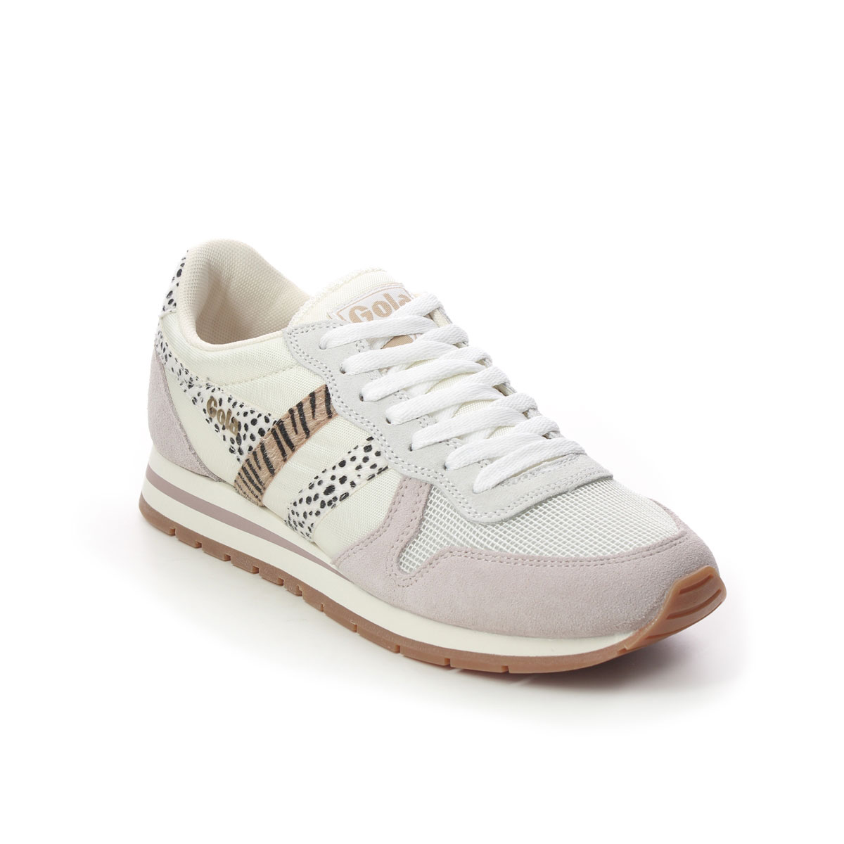 Gola Daytona Safari White Pink Womens trainers CLB019-WK in a Plain Leather and Man-made in Size 4