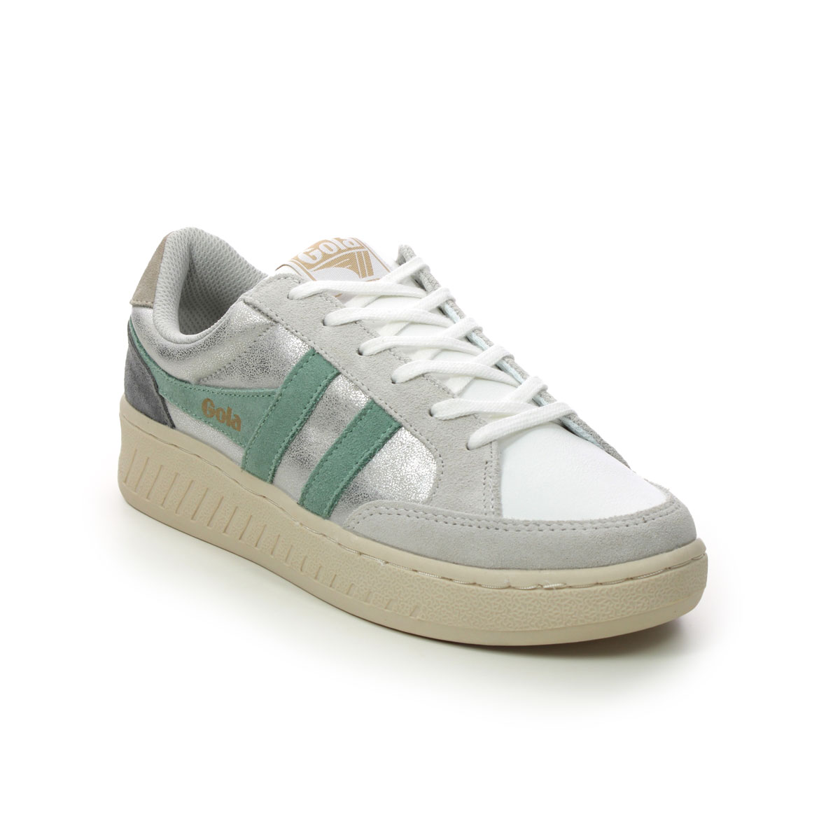 Gola Grandslam W Silver multi Womens trainers CLB334-JN in a Plain Leather in Size 6