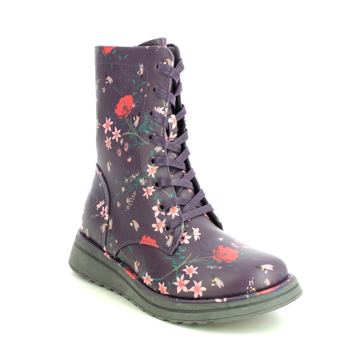 Heavenly Feet Martina Walker Purple Floral Womens Lace Up Boots 3510-96 In Size 7 In Plain Purple Floral