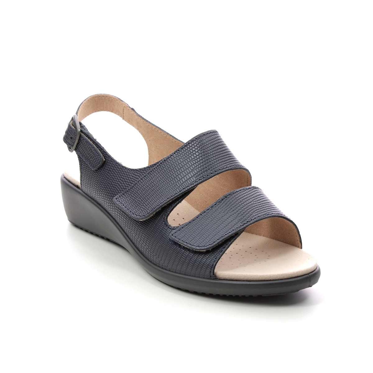 Hotter Easy 2 Extra Wide Navy leather Womens Comfortable Sandals 28418-71 in a Plain Leather in Size 6
