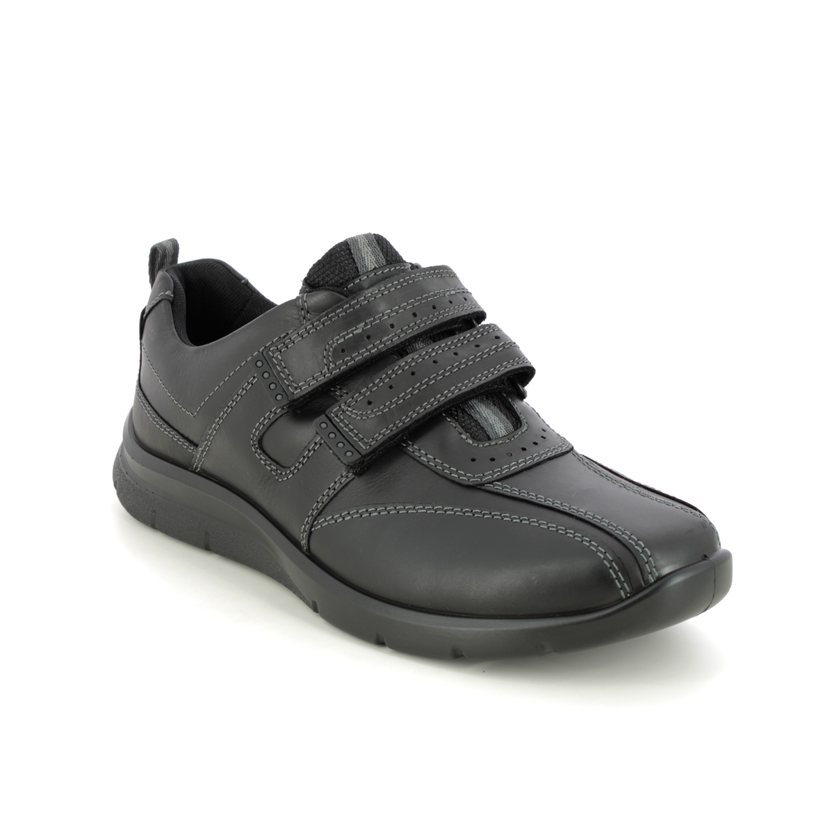Hotter Energise 2v Black leather Mens Riptape Shoes 3081-31 in a Plain Leather in Size 11