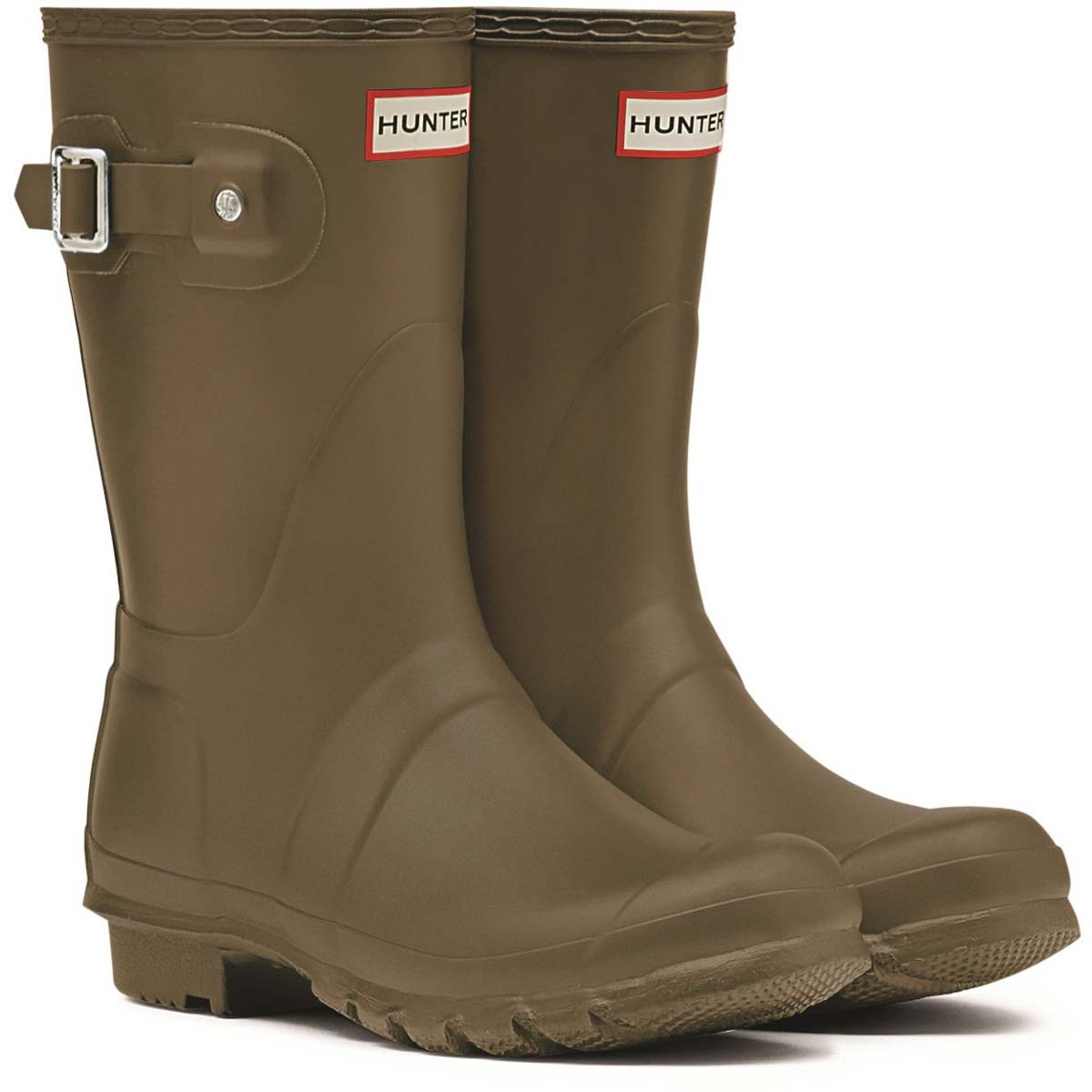 Hunter Original Short Olive Green Womens Wellingtons WFS1000RMA in a Plain Man-made in Size 4